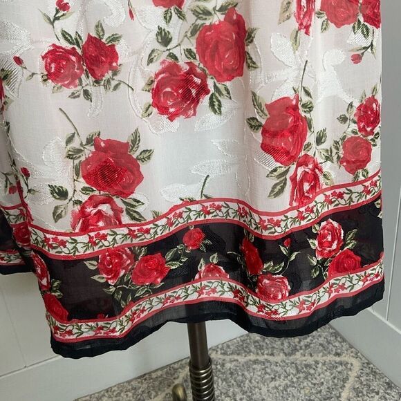 Blue Rain Women XS Square Neck White Red Floral Mini Peasant Dress Balloon Sleev - Picture 5 of 16